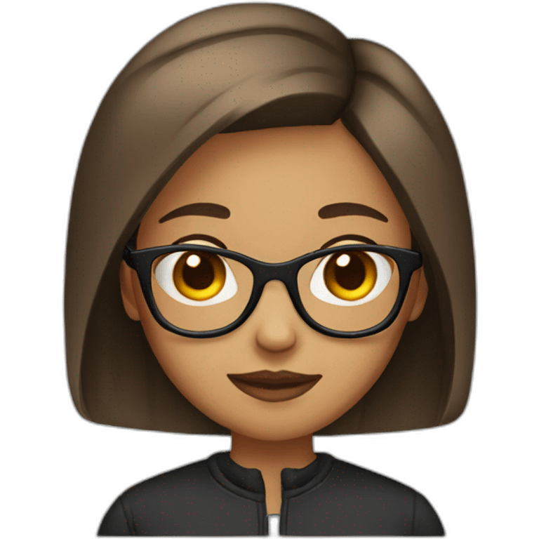 Girl with glasses straight brown mid-short hair emoji