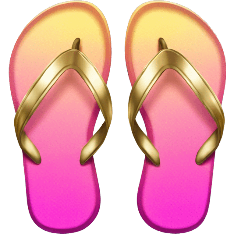 Realistic metallic gold and pink gradient pair of summer flip flops isolated. emoji