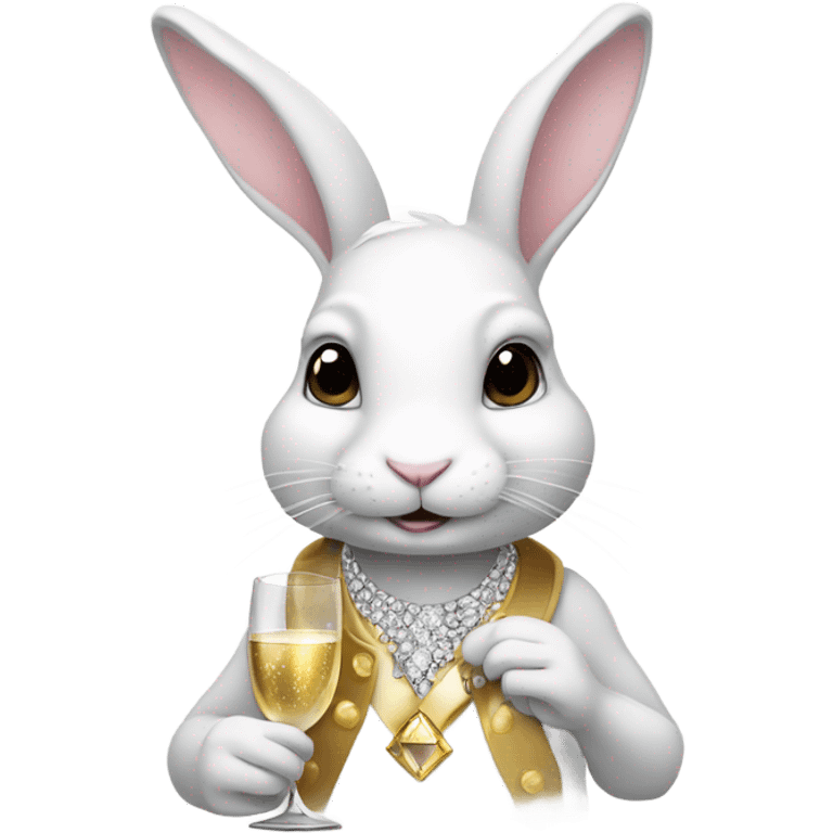 white rabbit wearing diamonds drinking champagne  emoji