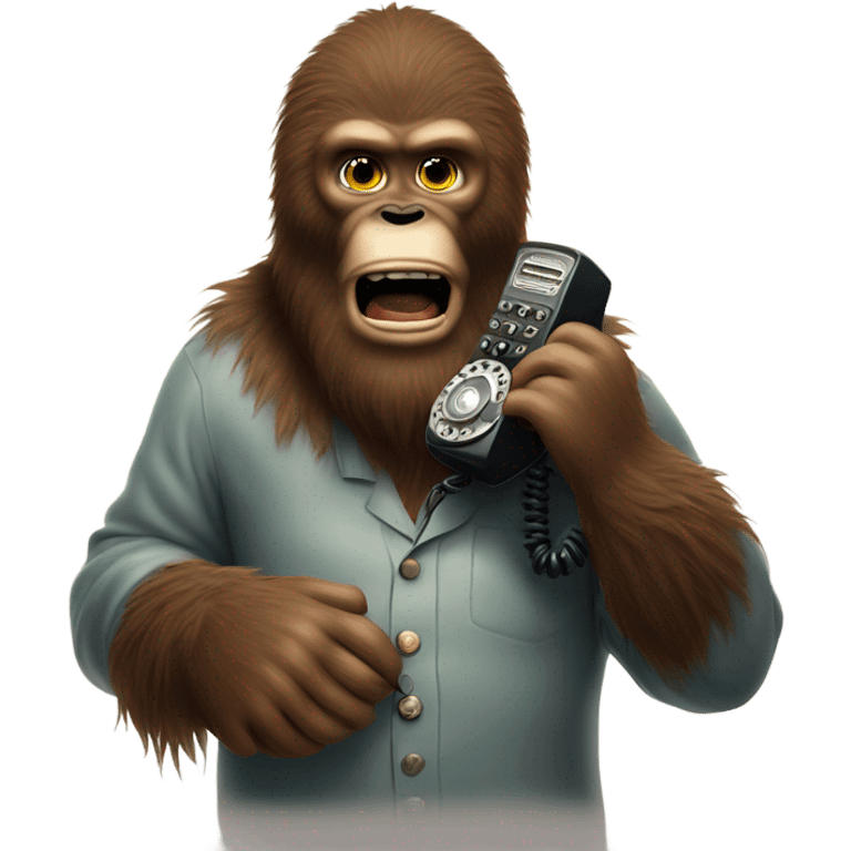 Bigfoot with a telephone calling emoji