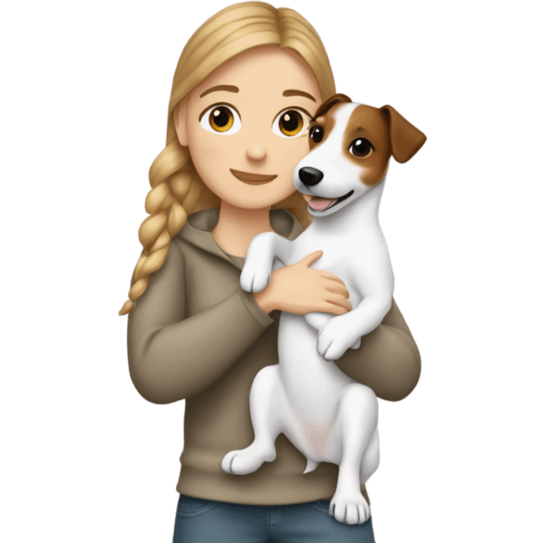 white girl hugging jack russell terrier emoji