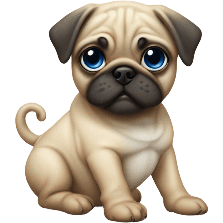 Baby pug with big blue eyes chewing a bone  emoji