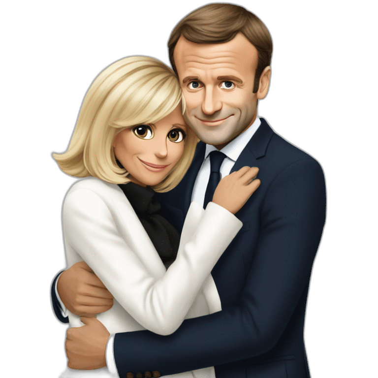 Emmanuel Macron and Brigitte Macron cuddling emoji