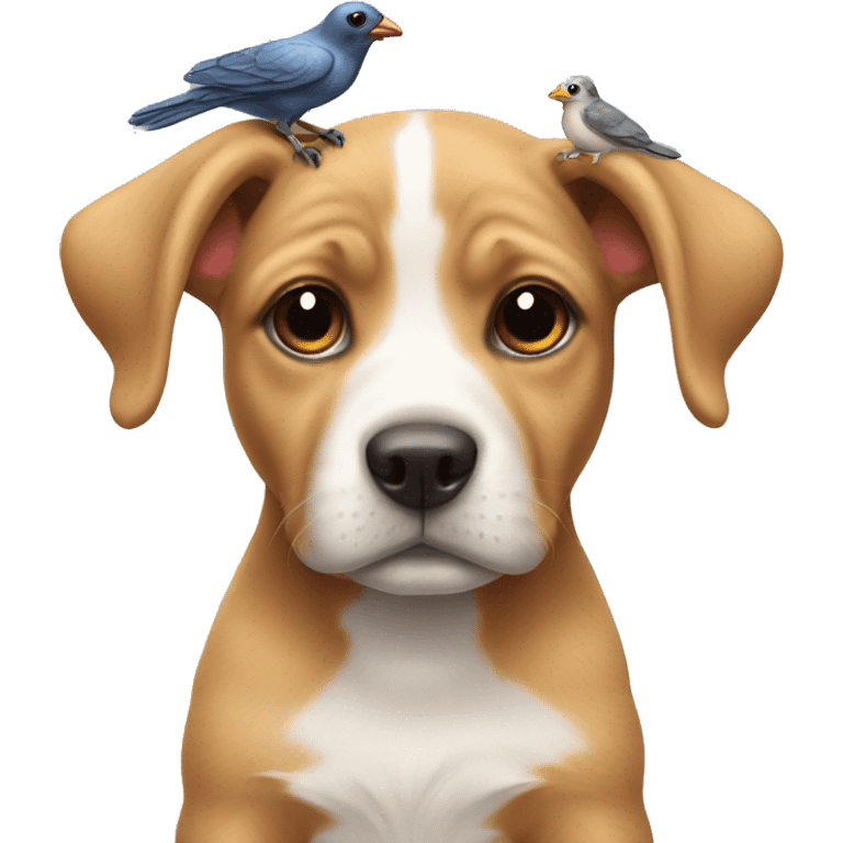 Puppy with a bird on its head emoji