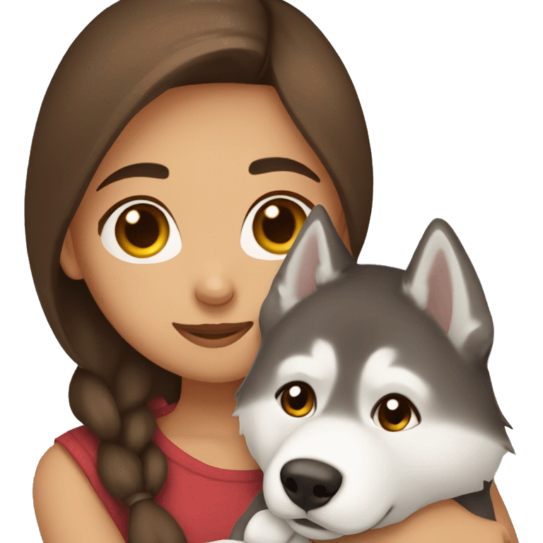 Brown hair girl cuddling husky emoji