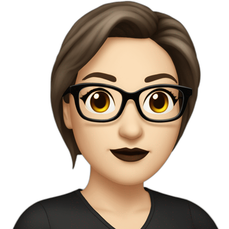 Sexy-Caucasian-Mum-woman-goth-long-brown-hair-dark-brown-eyes-wearing-glasses-plus-size-upturned-nose emoji