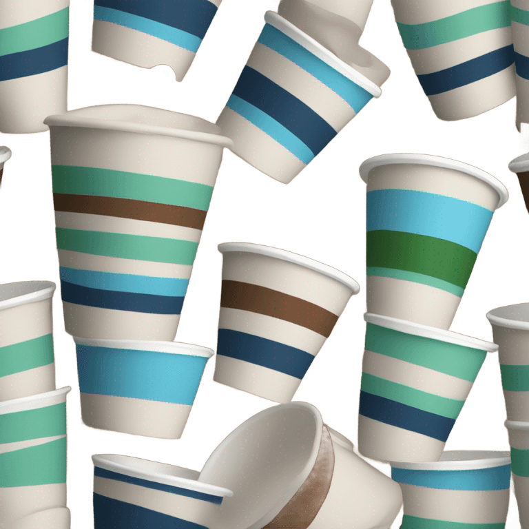 Paper cup with a green blue and brown lines on it, with no lid emoji