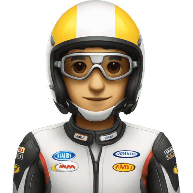 motor racer with full face and transparent googles on emoji