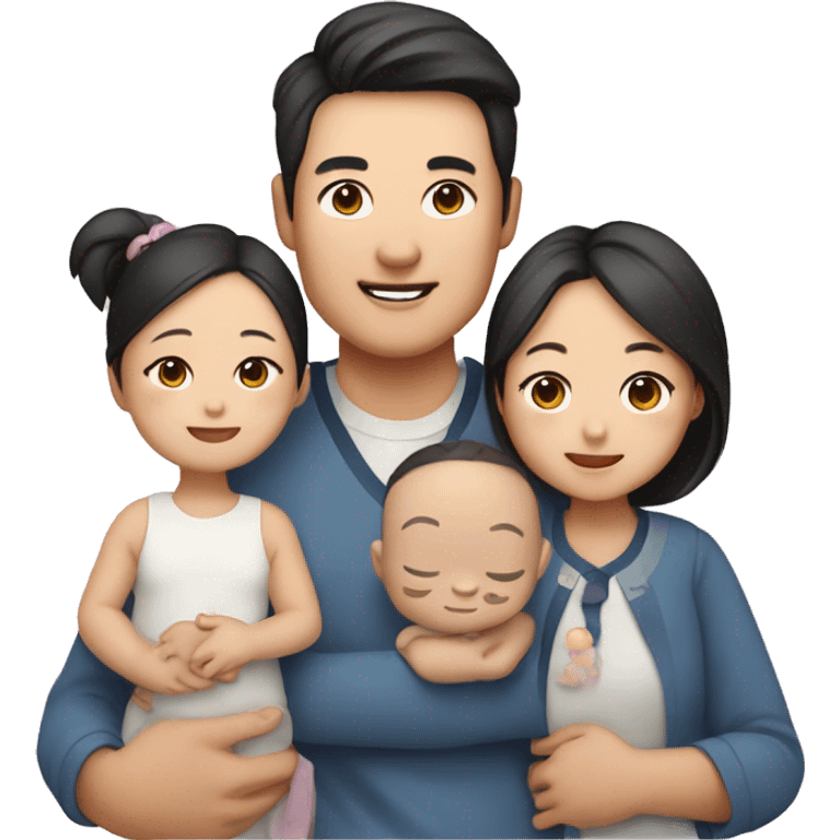 Korean mum and dad in their 30s with a 4-year-old baby girl and 1-year-old baby boy emoji