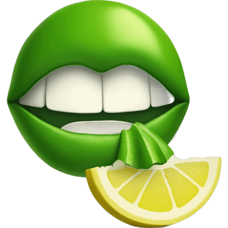 green lips with a slice of lemon inside the mout emoji