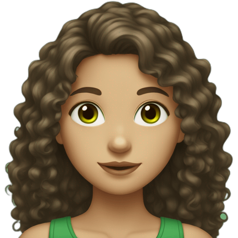 girl with dark brown long curly hair, light skin and green eyes emoji