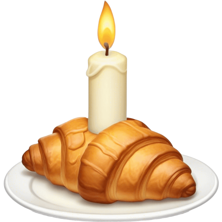 A croissant with a lit birthday candle on top emoji