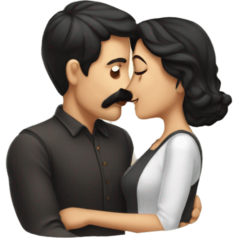 Man with dark hair and mustache kissing woman with dark hair  emoji