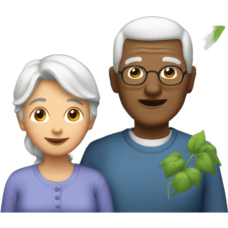 grandmother and grandfather with plants emoji