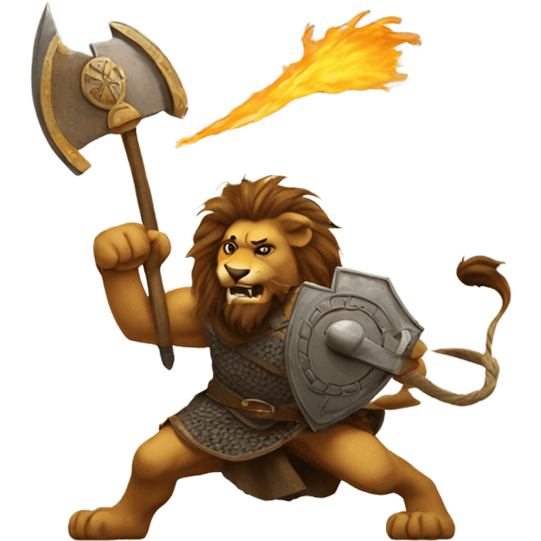 A lion defeating a viking emoji