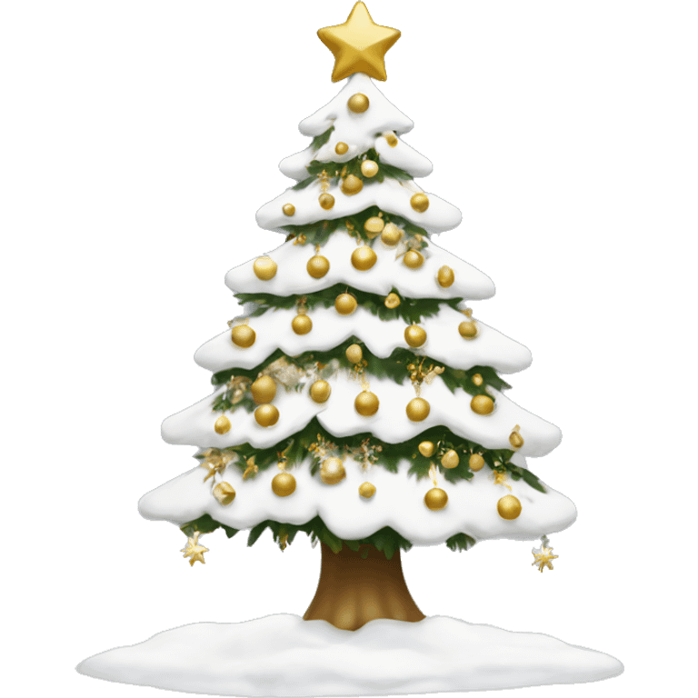 snow christmas tree with white and gold decorations emoji