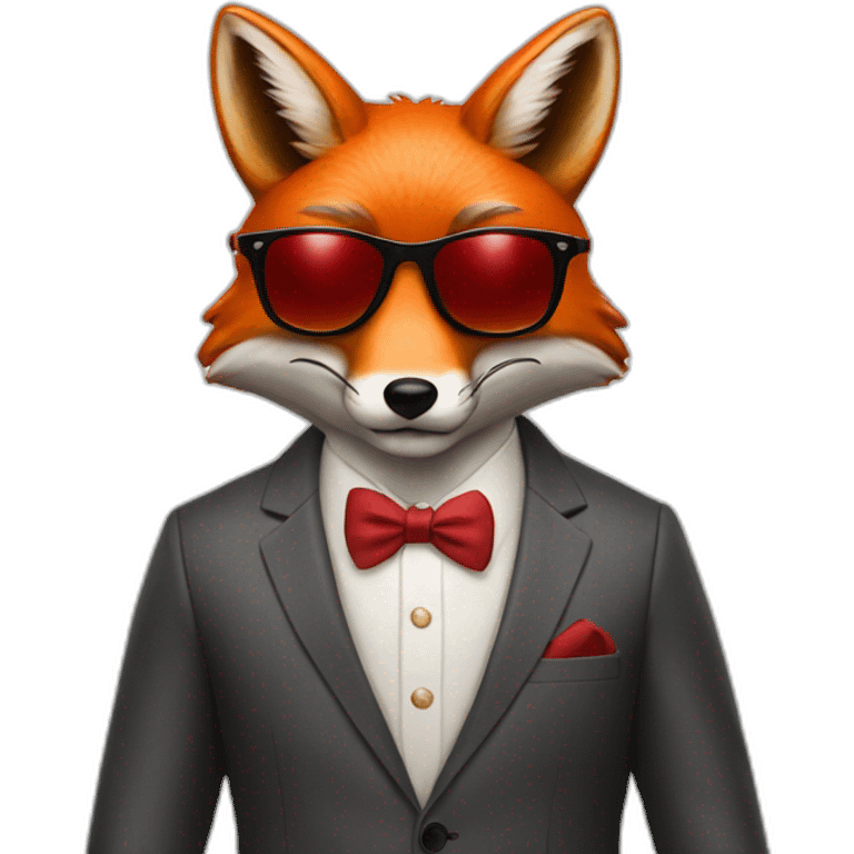 A fox in a red four piece suit in sunglasses emoji