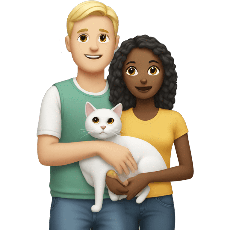 White Family with one cat  emoji