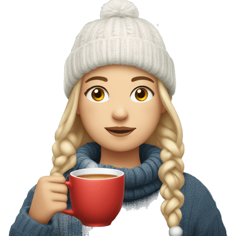 girl in sweater drinking tea during christmas emoji