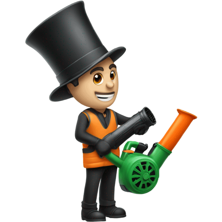 Leaf blower with a top hat  emoji