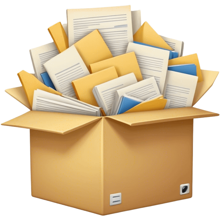 a huge box bursting with a lot of documents and papers emoji