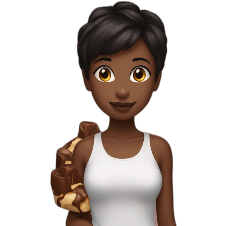 black girl, star eyes, short black hair hugging a kinder bueno emoji