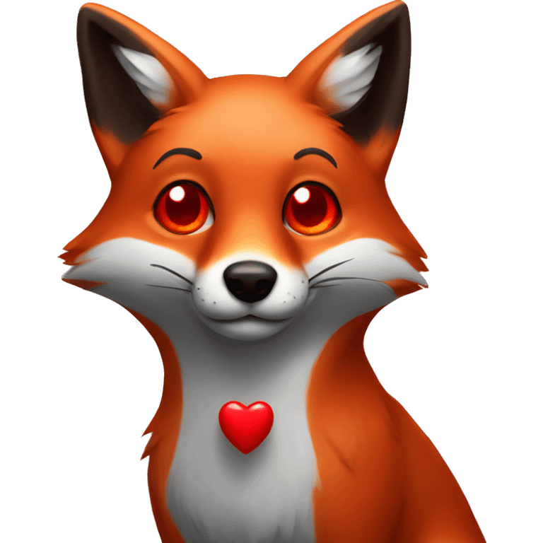 dark red fox face with tiny red heart instead of eyes emoji