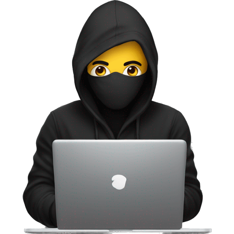 coder looking hacker with black hoodie and laptop in front emoji