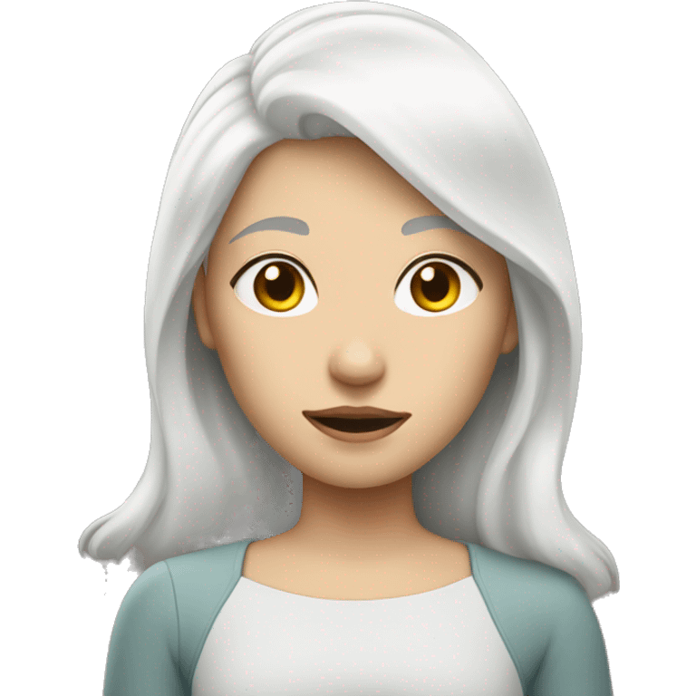 girl with white hair and pearsing emoji