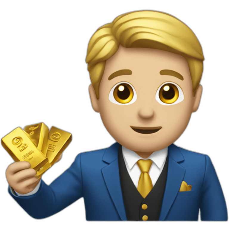 Posh-man-with-blue-suit-offering-goldbar emoji