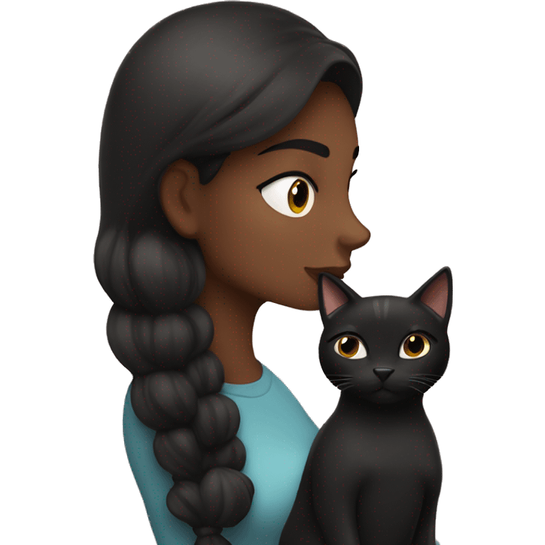 Pretty brunette woman kissing Black cat emoji