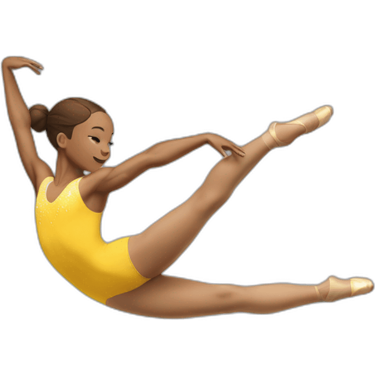 a gymnast with brown hair and brown eyes in a yellow leotard doing a split emoji