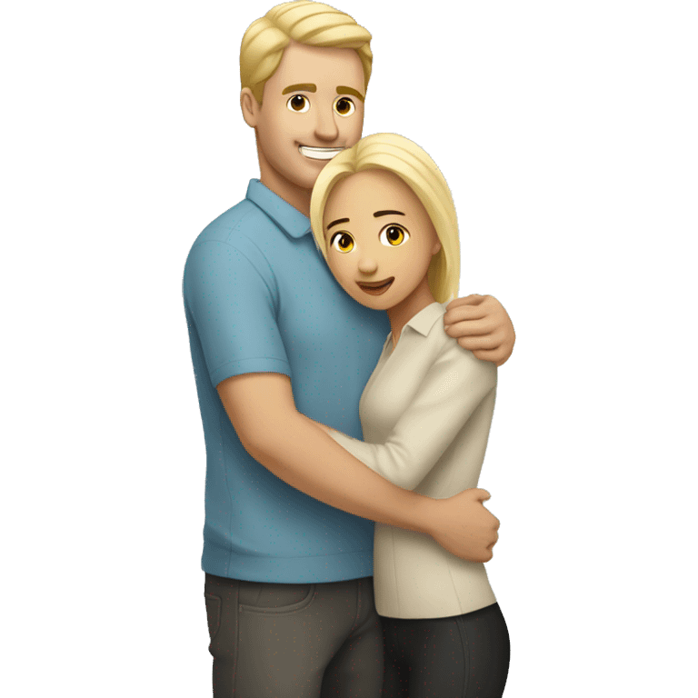 Tall white man with blond hair hugging Asian latin woman emoji