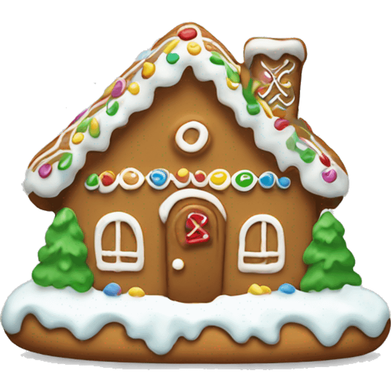 Gingerbread house brown cookie white icing  emoji