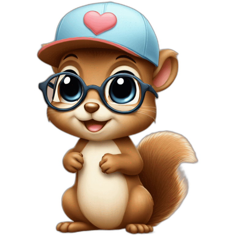 baby squirrel in love with a boy with a cap and glasses emoji