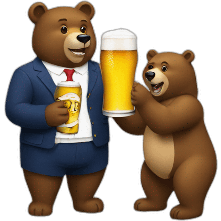 Macron drink a beer with a bear emoji