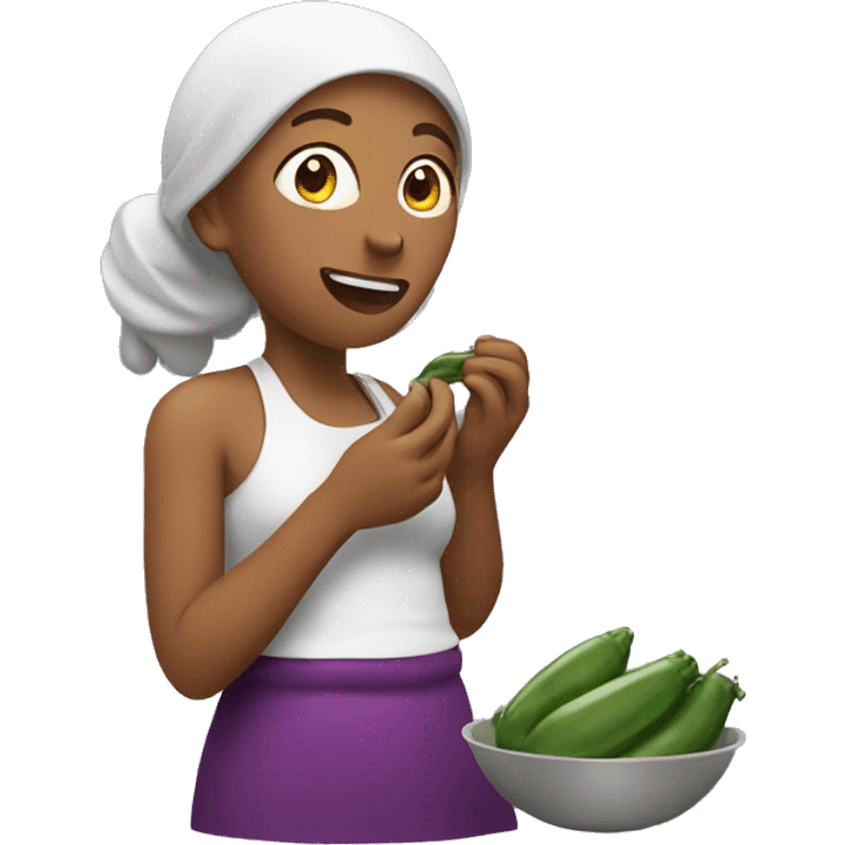 Woman eating brinjal emoji