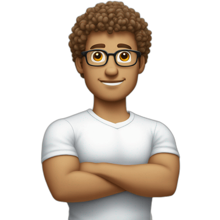 Curly haired version of Mr Clean arms crossed with glasses emoji