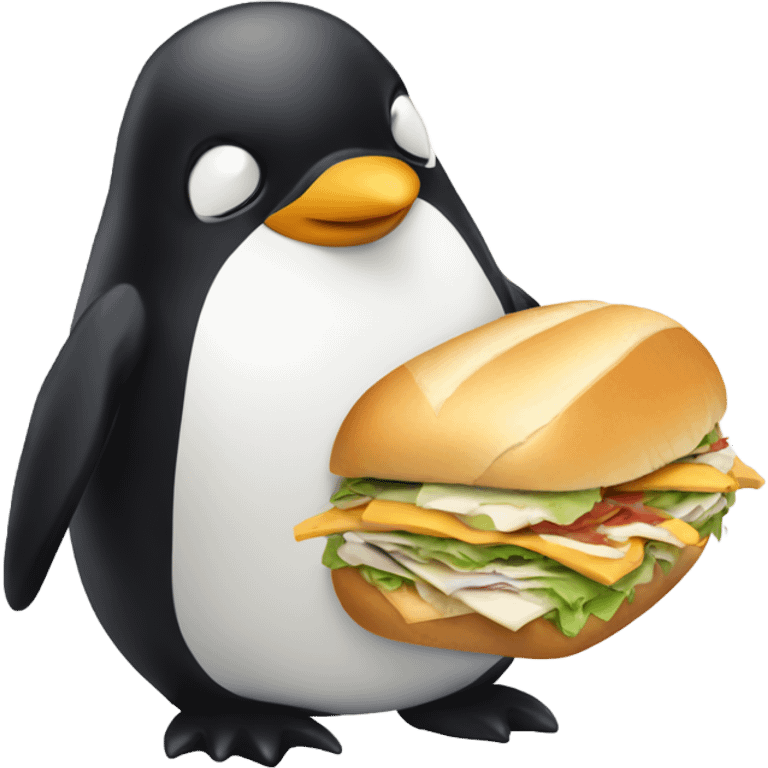 Penguin eating sub sandwich  emoji