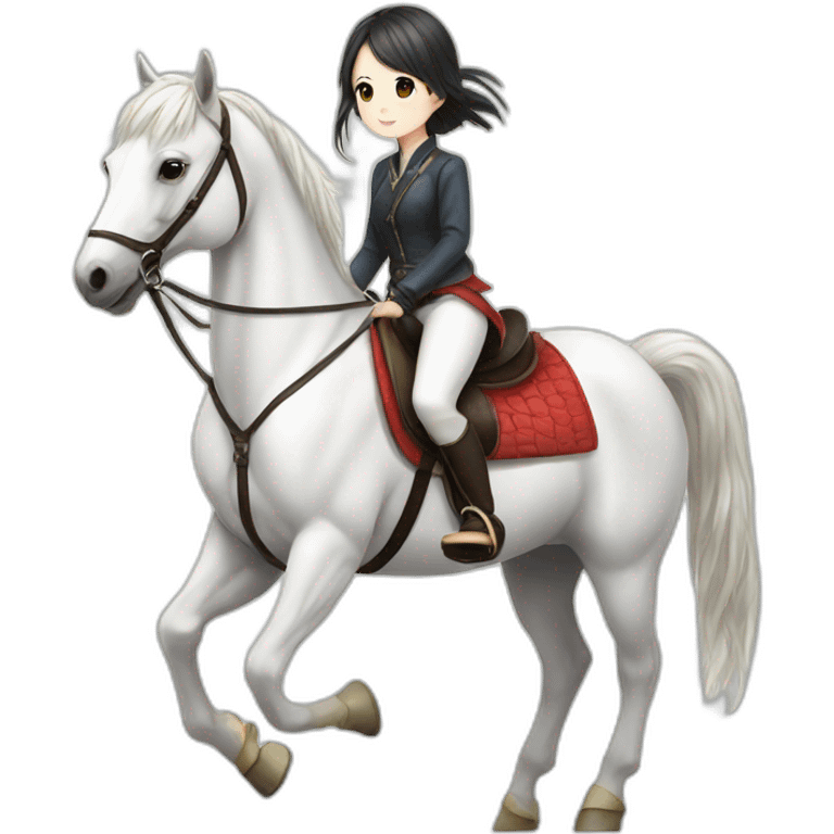 white horse riding japanese cute girl emoji