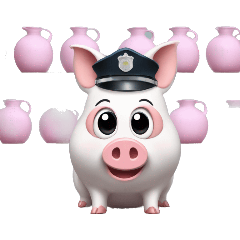 piggies in police outfit looking at falling jugs emoji