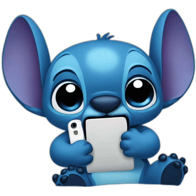 Stitch with a phone emoji