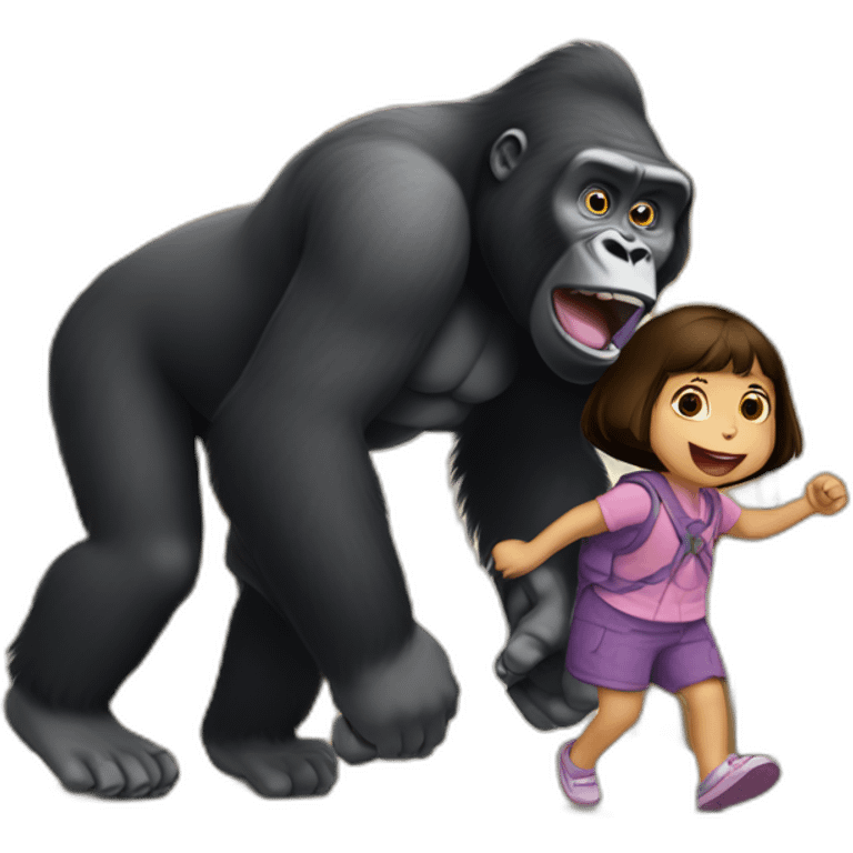 Gorilla carrying dora the explorer towards an open door emoji