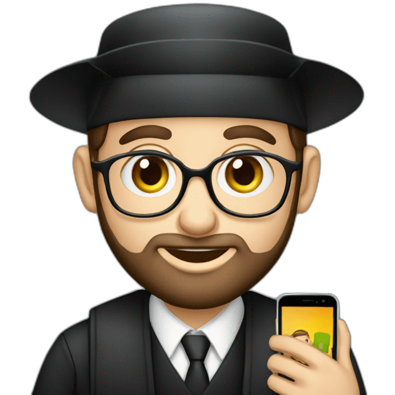 Young orthodox Rabbi with smartphone emoji