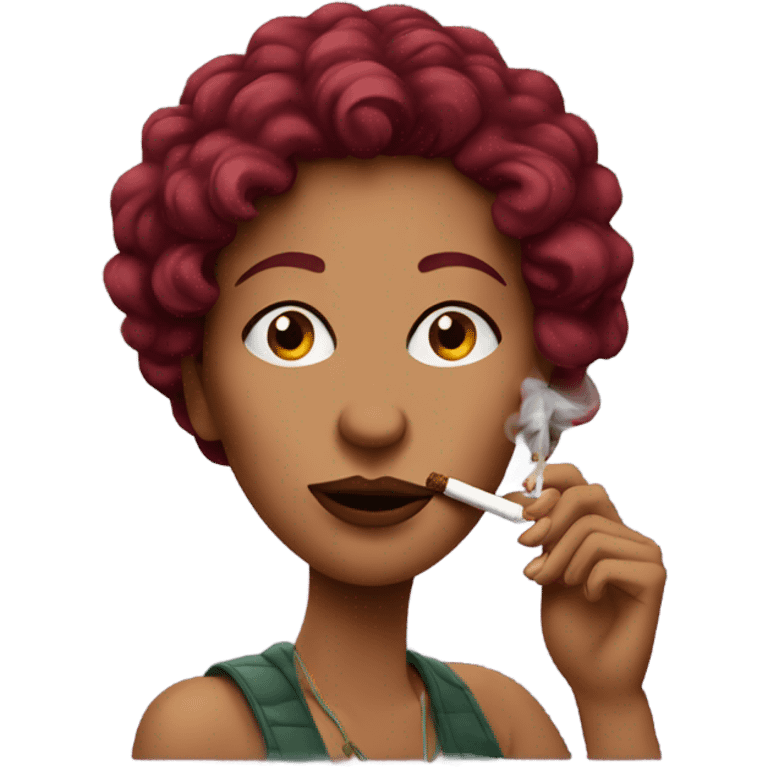 burgundy haired woman smoking joint emoji