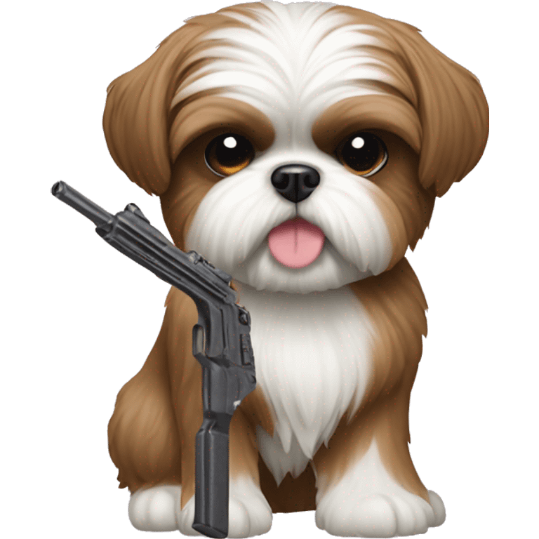 Shih Tzu holding toy gun emoji