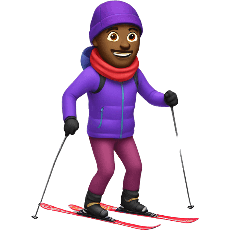 Man skiing with purple jacket and red hat emoji