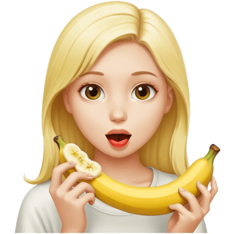 blonde girl eating banana emoji