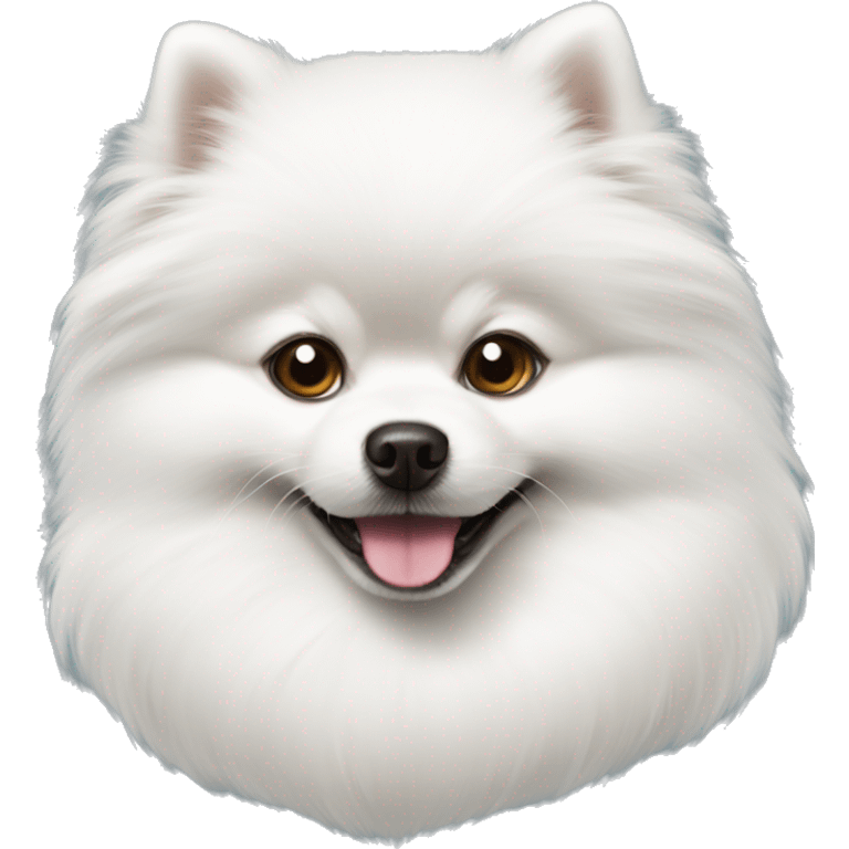 A white small pomeranian like a santa claus emoji