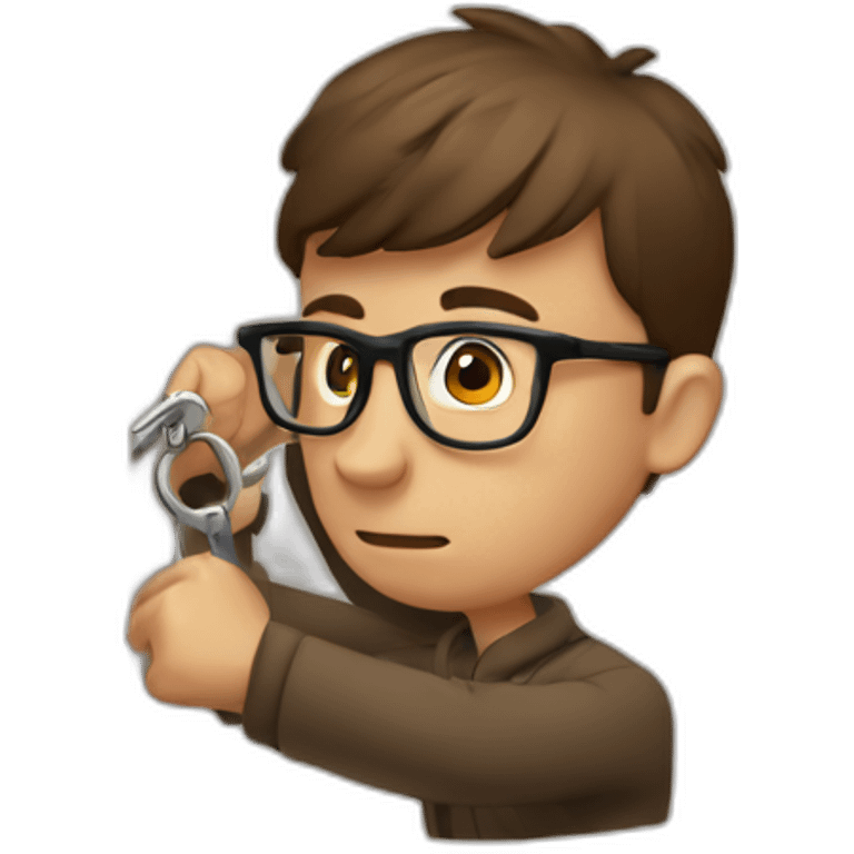 brown-short-haired man wearing glasses, struggling to fit a key into a door-lock emoji